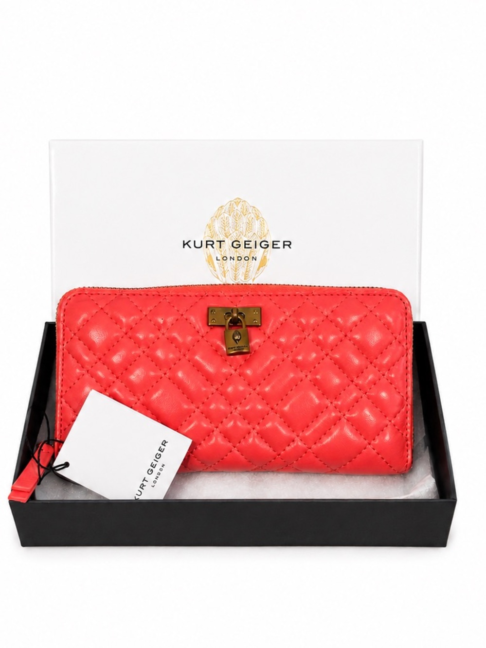 KURT GEIGER LONDON Coral Quilted Brixton Zip Wallet NWT / Box